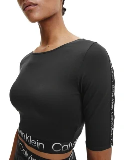 Calvin Klein Cropped Logo Top In Black -Calvin Klein Sales 946452250 4 720x928