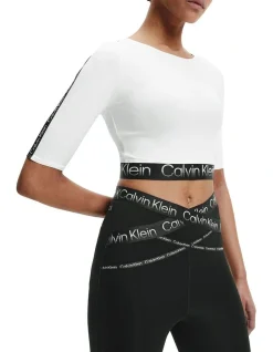 Calvin Klein Cropped Logo Top In Bright White