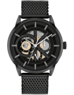 Calvin Klein Modern Skeleton Ionic Men's Qtz Multifunction Watch 25200214 In Plated Black Steel