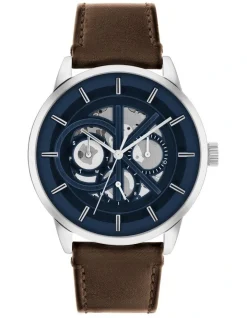 Calvin Klein Modern Skeleton Men's Qtz Multifunction Watch 25200216 In Brown Leather