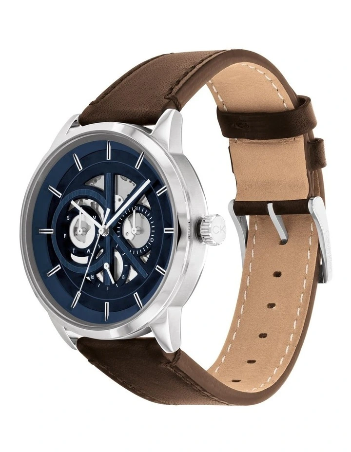 Modern Skeleton Men's Qtz Multifunction Watch 25200216 in Brown Leather Calvin Klein Modern Skeleton Men's Qtz Multifunction Watch 25200216 In Brown Leather -Calvin Klein Sales