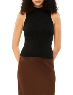 Calvin Klein Iconic Triacetate Rib Mock Neck Tank In Black