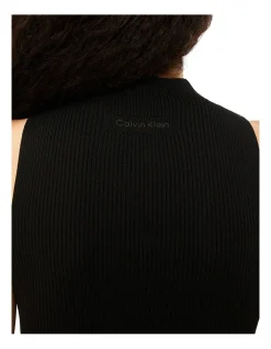 Calvin Klein Iconic Triacetate Rib Mock Neck Tank In Black -Calvin Klein Sales 962278120 3 720x928