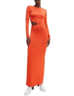 Calvin Klein Lyocell Jersey Cut Out Dress In Orange