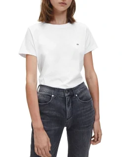 Calvin Klein Small CK C-Neck Top In White