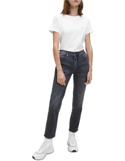 Calvin Klein Small CK C-Neck Top In White -Calvin Klein Sales 962278840 3 720x928