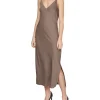 Calvin Klein Recycled Crepe De Chine Midi Slip Dress In Brown