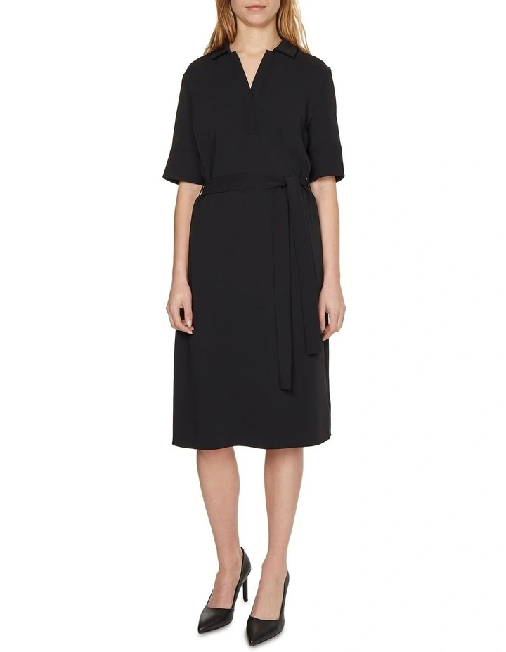 Travel Crepe V Neck Midi Dress in Black Calvin Klein Travel Crepe V Neck Midi Dress In Black -Calvin Klein Sales
