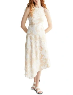 Calvin Klein Reimagined Floral Print Dress In Beige