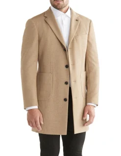 Calvin Klein Slim Twill Knit Coat In Brown