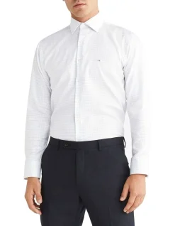 Calvin Klein Slim Long Sleeve White With Brown Mid Check Shirt