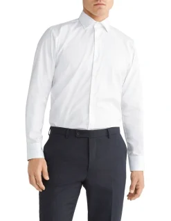 Calvin Klein Slim Long Sleeve Dobby Shirt In White