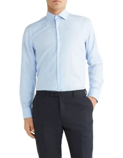 Calvin Klein Slim Long Sleeve Twill Shirt In Blue