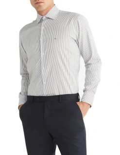 Calvin Klein Slim Long Sleeve Dobby Stripe Shirt In Black/White