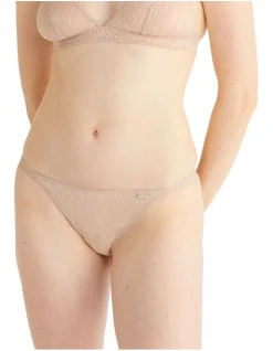 Calvin Klein Sheer Marquisette Lace High Leg Tanga In Beige
