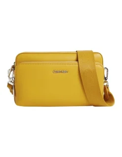 Calvin Klein Faux Leather Camera Crossbody In Gold