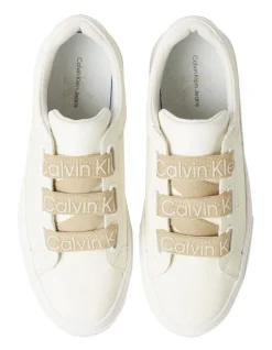 Calvin Klein Leather Low Top Lace Up Sneakers In Ivory -Calvin Klein Sales 976532500 4 720x928