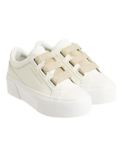 Calvin Klein Leather Low Top Lace Up Sneakers In Ivory -Calvin Klein Sales 976532500 5 720x928