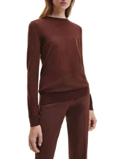 Calvin Klein Merino Crew Neck Sweater In Brown