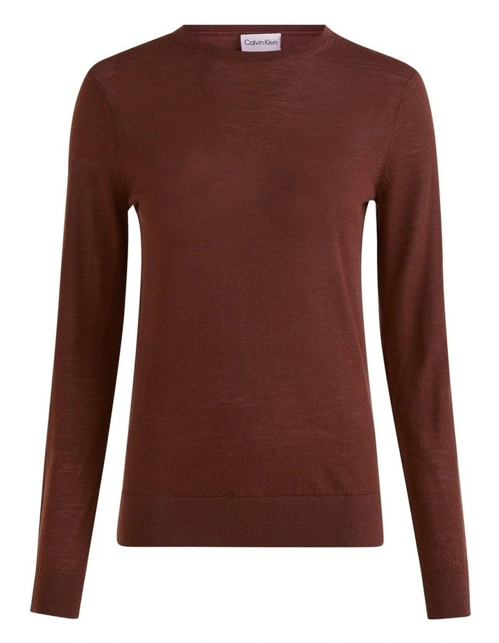 Merino Crew Neck Sweater in Brown Calvin Klein Merino Crew Neck Sweater In Brown -Calvin Klein Sales