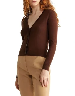 Calvin Klein Merino Cardigan In Brown