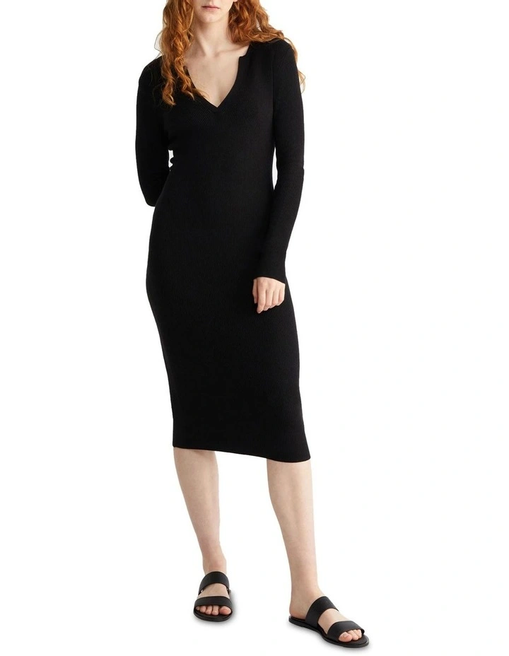 Rib Open Neck Dress in Black Calvin Klein Rib Open Neck Dress In Black -Calvin Klein Sales