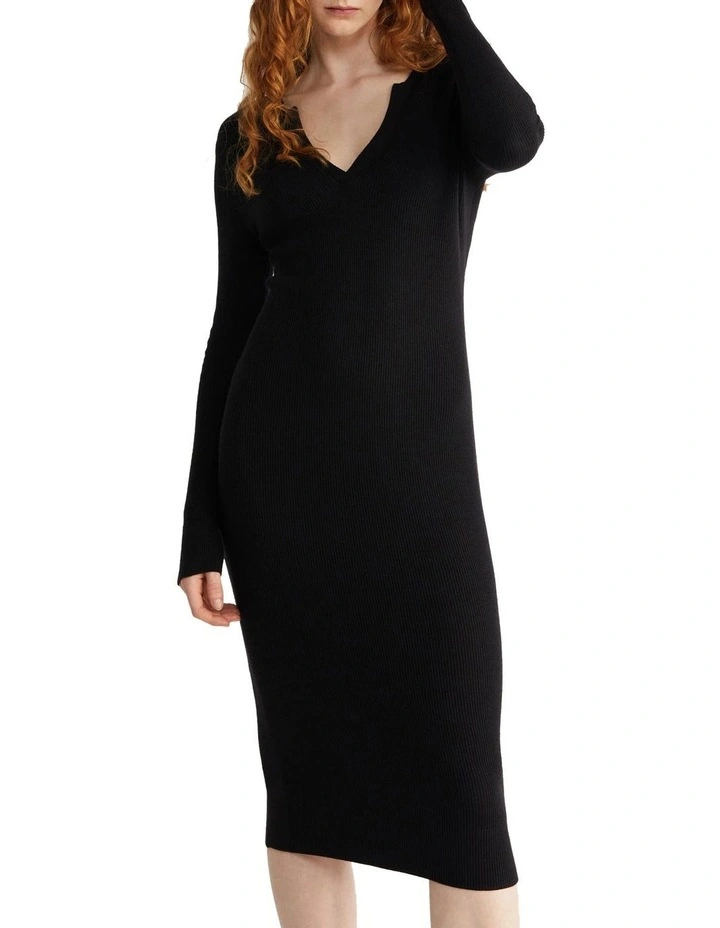 Rib Open Neck Dress in Black Calvin Klein Rib Open Neck Dress In Black -Calvin Klein Sales
