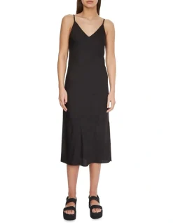 Calvin Klein Recycled Midi Slip Dress In Black